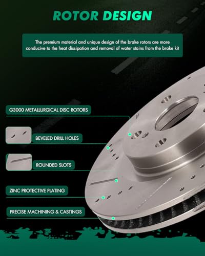 Image of SCITOO Brake Kits For Lexus For ES350 2007-2012,For Toyota For Avalon 2008-2012,For Camry 2007-2011 Front Rear Drilled & Slotted Disc Brakes Rotors and Ceramic Brakes Pads 31434;31433;D1293;D1212