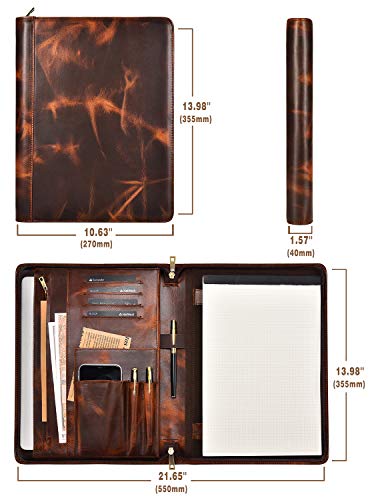Azxcg Portfolio Leather Professional Padfolio Organizer, Zippered Planner For A4 /Pad Business Leatehr Folder For Men/Husband, Resumes,Documents #TOP1