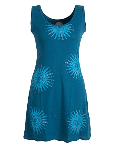 Vishes - Alternative Bekleidung - Ärmelloses Goa Jerseykleid mit Mandalas Bedruckt Bestickt Baumwolle türkis 40-42
