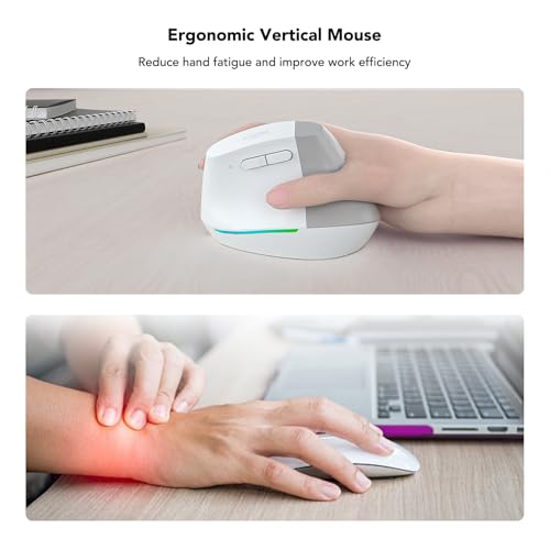 Image of KYSONA Wireless Ergonomic Mouse, Vertical Mouse, Bluetooth Ergo Mouse, Quiet Click, 5 Level Adjustable DPI(800 /1200 /2400 /2400 /4000), Rechargeable 2.4G Mice Computer, PC, Mac, Laptop, White