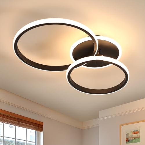 Comely Plafonnier LED, 42W Lampe de Plafond Rond Moderne, Lustre LED Plafonnier en Aluminium pour Salon Chambre Cuisine, Blanc Chaud 3000K, Noir