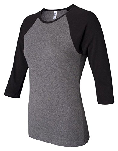 Bella Ladies' Two-Tone 3/4-Sleeve Raglan T-Shirt M Deep Heather/Black