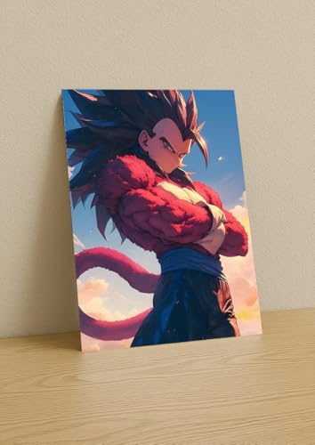 Image of NIJUKA Anime Printed A4 Size Metal sheet Poster For Home And Room Decoration | For Anime Art Fans Boys And Girls (Cool Look SS 4 Vegeta)