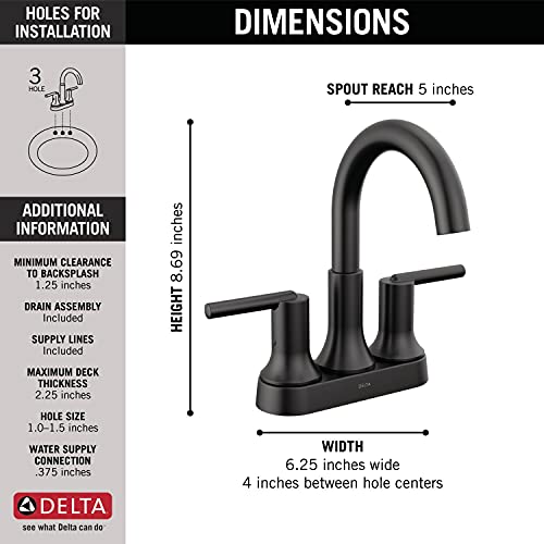 Delta Faucet Trinsic Matte Black Bathroom Faucet, Bathroom Sink Faucet, Centerset, Diamond Seal Technology, Metal Drain Assembly, Matte Black 2559-BLMPU-DST by DELTA - Image 2