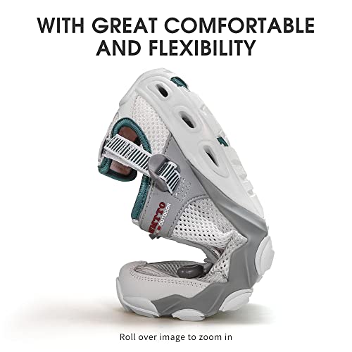 Humtto Womens Mens Water Shoes - Amphibious Hiking Sandal Closed Toe Athletic Outdoor Sandal Adjustable Aqua Shoes For Beach Vacation Camping Summer Sandals 8.5 White/Grey #TOP3