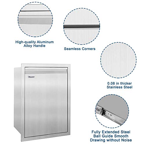 Karpevta Pull Out Trash Drawer W19XD16XH27 Inches Pull-Out Tray Stainless Steel Trash Drawer with Handle for Outdoor Kitchen BBQ Island - Thumbnail 4