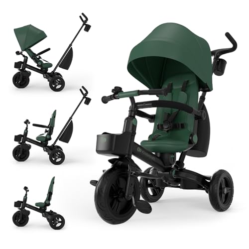 Kinderkraft Aveo 2 Pro Bebé, Plegable, Trike, Bicicleta para Niños, Triciclo Evolutivo, Bicicleta Bebe, con Accesorios Práctico, Dos Cestas, 9 Meses a 25 kg, Verde