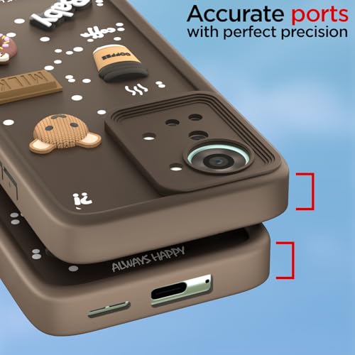 Image of Outlouders Back Cover for OnePlus Nord 2T 5G | 3D Cartoon Bear Cute Fun Silicone Full Body Protection Bumper Case (Brown)