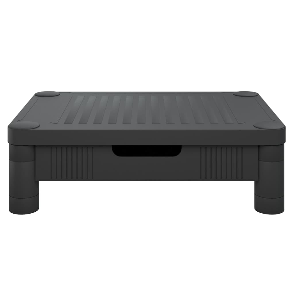 Support de moniteur noir 43 x 30,5 x 13 cm, support de bureau avec tiroir en HIPS, rehausseur de moniteur pour écrans et appareils multimédias, soulage le dos et la nuque