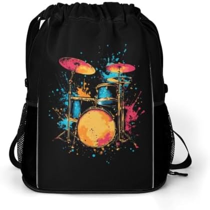 Colorful Drum Set Drawstring Backpack with Shoes Compartment Sport Gym String Casual Bag Sackpack image 5