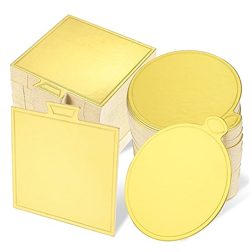 Cabilock 200 Pcs Cake Bases Square Round Food Grade Cake Paper Boards for Cupcake Display Elegant Dessert Serving Trays for Freezer Storage and