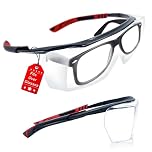 Raykce Clear Safety Glasses for Work Anti-Fog Protective Goggles Fit Over Prescription Glasses, Anti-Scratch Wrap-Around with Side Shields, for Worktop Lab Kitchen Construction Outdoor Cycling(Red)