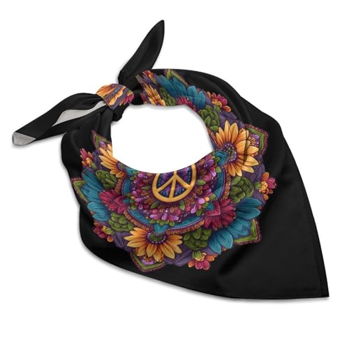 Pañuelo de seda bohemio con diseño de mandala para la paz, pañuelo suave para la cabeza, para hombres y mujeres, Estilo:, 18'x18'