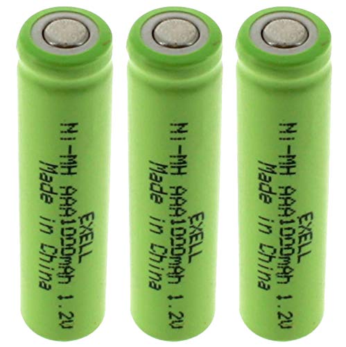 (3-Pack) Exell 1.2-Volt Nickel-Metal Hydride Rechargeable Flat-Top Battery, AAA, 1000 mAh, Battery Replacement for Electric Razor, Toothbrush, Meters, Two radios