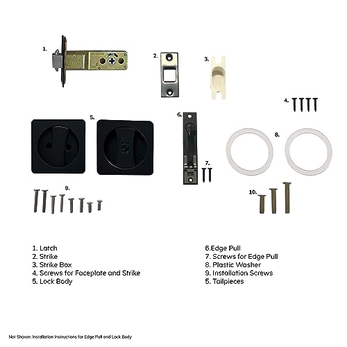 Delaney 370104 Black Contemporary Privacy Square Pocket Door Lock With Edge Pulls And Color Coded Indicators, Black Pocket Door Hardware thumb #9