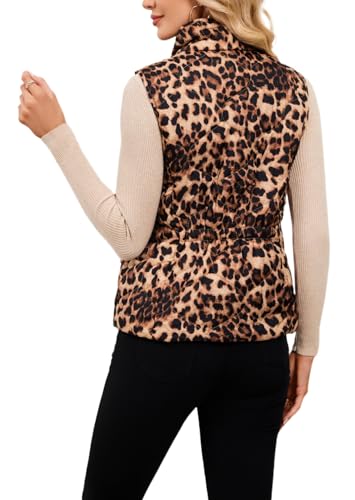 LifeShe Women Leopard Quilted Vest Stand Collar Zip Up Reversible Puffer Vests Sleeveless Padded Gilet Coat with Pockets2