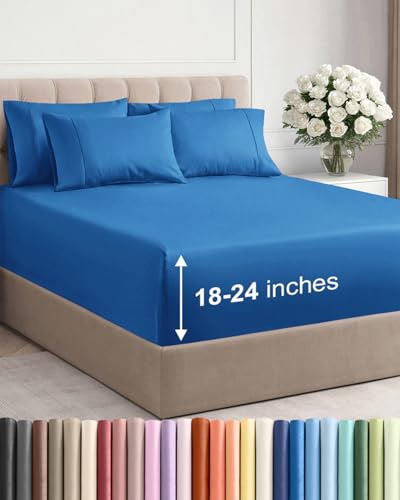 Extra Deep King Sheet Set - 6 Piece Breathable and Cooling Sheets - Hotel Luxury Bedding for Women, Men, Kids & Teens - Easy & Secure Fit - Soft, Wrinkle Free & Comfy - Extra Deep Pockets - Royal Blue