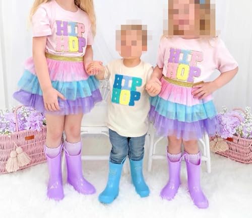 Kids Toddler Baby Girl Easter Outfits Letter Short Sleeve T-Shirt Tops Layered Tulle Tutu Skirt Set Summer Outfit3