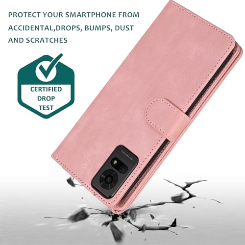 Étui portefeuille TCL 50 LE en cuir rétro or rose avec fermeture éclair zippée