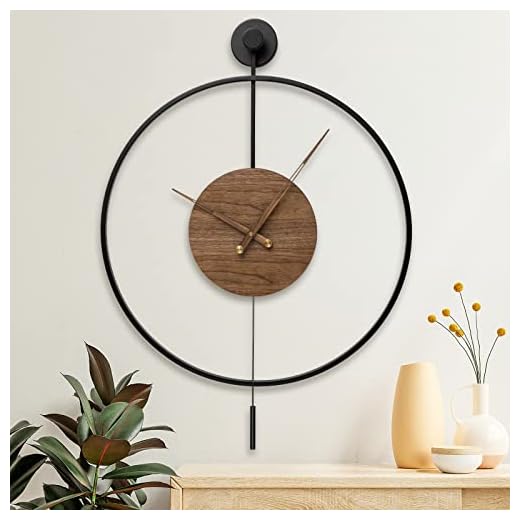 Large Modern Wall Clock,Wall Clocks for Living Room Decor,Classical Silent Metal Minimalist Walnut Dial,Big Decorative Farmhouse Pendulum Wall Clock With Walnut Pointers for Office,Dining Room