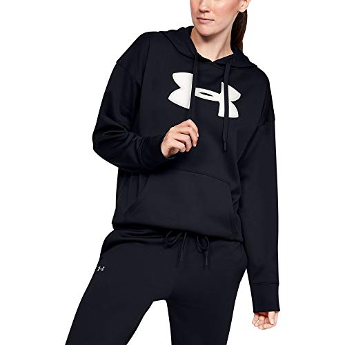 Under Armour Women's Synthetic Fleece Chenille Logo Pullover Hoodie, Black (002)/Onyx White, X-Small