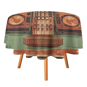 Tabletop Decoration Cloth, Jazz Music Equipment with Vintage Background Printed Circular Table Cover, Farmhouse Tablecloth Is Suitable For Use In Kitchens, Living Rooms, Courtyards, And Gatherings