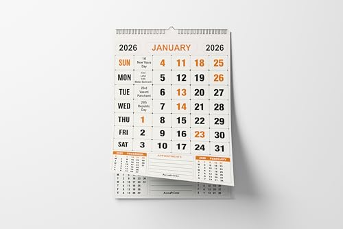 Image of AccuPrints 12 Pages 2026, 14 by 20 inch Offices Wall Calendar Large Dates with Space for Marks /Notes-Yellow color