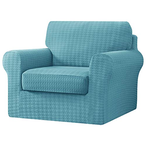Chun Yi 3 Piece Armchair Sofa Cover, 1 Seater Stretch Couch Slipcover With One Separate Backrest And Cushion With Elastic Band, Houndstooth Fabric( Smoky Blue) #TOP17