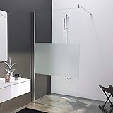  BIJON Duschwand Glas 110 x 200 cm Teilsatiniert Duschabtrennung Glas 8 mm ESG Duschtrennwand, Duschglaswand, Glaswand-Dusche Walk-in Dusche, Glastrennwand, Nano - Lotuseffekt, M2