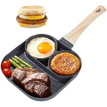 3 in 1 Egg Frying Pan, Nonstick Omelette Pan, Breakfast Skillet, Wood Grain Handle, Compatible with Induction Gas Stoves, Ideal for Breakfast