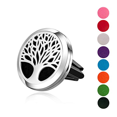 Wild Essentials Tree Of Life Essential Oil Car Vent Diffuser Kit With Lavender, Lemongrass, Peppermint, Orange Oils,, Stainless Steel Locket Pendant With 8 Color Refill Pads, Customizable Color Changing Air Freshener For Aromatherapy #TOP6