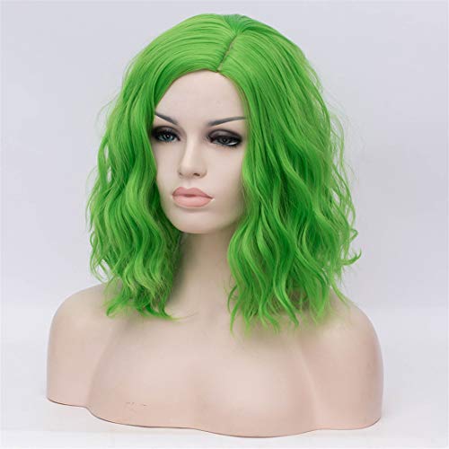 Cying Lin Short Bob Wavy Curly Wig - Green, Heat Resistant, Party Wig with Cap