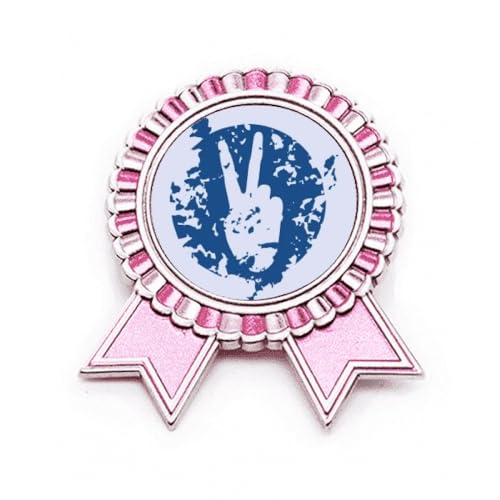Broche symbole bleu victoire en métal rose taille M pour veste