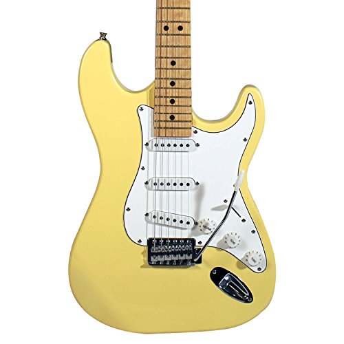 Sawtooth Citron Guitare électrique Vanille avec pickguard blanc – Comprend sangle, médiators et leçon en ligne - Les Beatles, Paul McCartney, John Lennon, RIngo Starr, George Harrison Sawtooth Citron Guitare électrique Vanille avec pickguard blanc – Comprend sangle, médiators et leçon en ligne – Image 3