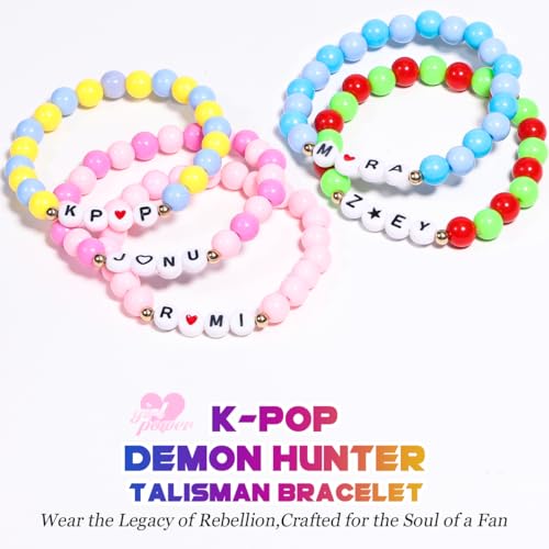 AICase for Kpop Demon Hunters Merch Rumi Zoey Mira jinu Inspired Bracelets 5 Pcs Stackable Stretch Friendship Beaded Bracelets for Huntrix Saja k pop Merchandise Jewelry Gifts for Fans_573