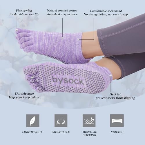 likloks Women's Toe Socks with Grips - Non-Slip Five Finger Socks for Yoga Pilates Dance Fitness Barefoot (3 Pairs)2