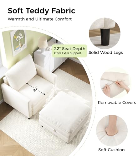 Image of Welzona 3-Layers Cloud Accent Chair with Ottoman, 33 inch Teddy Reading Chair