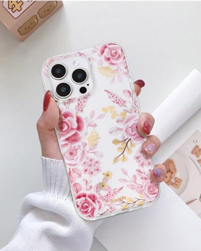 Coque iPhone 16 Pro Max or rose pastel florale premium - 3