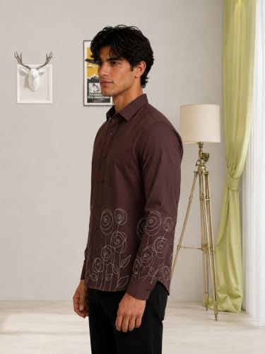 Image of Youth First Men's Cotton Blend Casual Shirt | Regular Fit Solid Full Sleeve Button Down Collared Shirts | Comfortable Formal Office Business Casual for Men