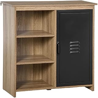 HOMCOM Cupboard Storage Cabinet with 3 Tiers and Steel Door, Home Organizer Sideboard with Adjustable Shelf for Dining Room, Living Room, Kitchen
