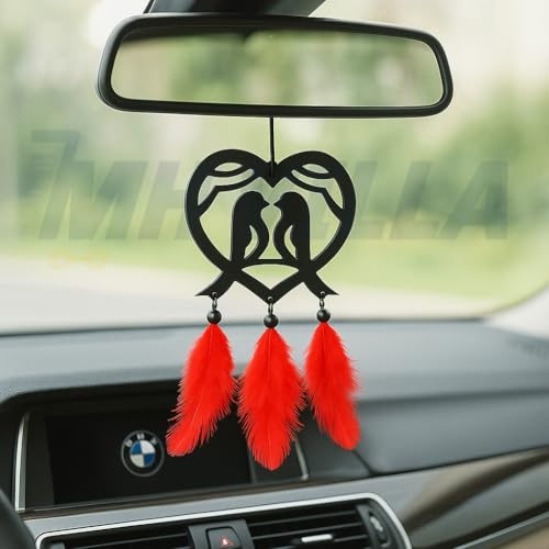 MH HILLS Car Hanging Accessories: Radha Krishna Spiritual Acrylic Decor for Car, Home and Office Desk Décor Accessories (2BIRDS-CAR-HANG-01)