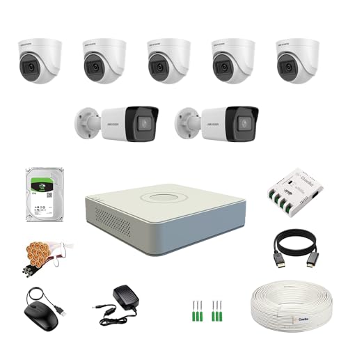 Image of Clocite HIKVISION 8 Channel Wired DVR with 2MP 5 Dome & 2 Bullet Cameras (Day /Night Vision) + 1TB HDD + Cable Roll (1+3) 8 CH Power Supply + BNC & DC Full Combo Kit