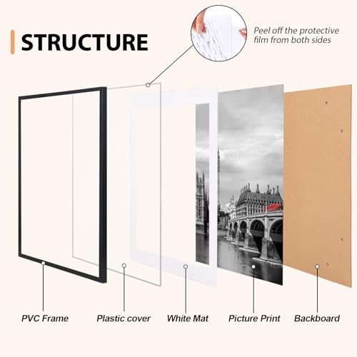 Image of Fixwal 18x24 Poster Frames Set of 6 with Shatter Resistant Plastic Cover, Thin Border Light Weight Picture Frame for Wall Gallery Display, Puzzle Frame for 500 Pieces Finished Puzzles, Black