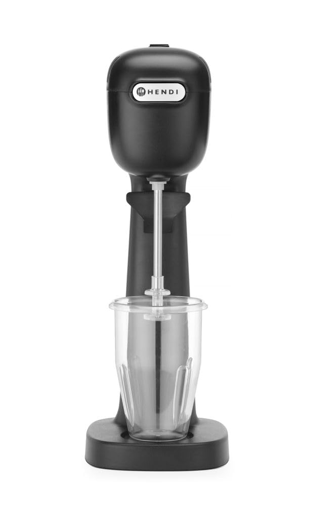 HENDI Mezclador Profesional de Bebidas, Aireador/Batidor de Bebidas Ligeras, Frappés, Capuchinos Fríos, Drink Mixer, Incluye 2 Vasos y 4 Agitadores, 230V/400W, 170x196x(H)490mm, Negro