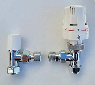 Greened House Trieste Angled White Thermostatic Radiator Valve Bi-Directional/Towel Rail Valve 1/2" / 15mm Designer radiator valve