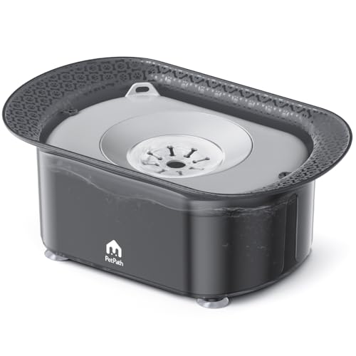 PETPATH 2.2l No Spill Water Bowl for Dogs, with Suction Cup Foot Pad?75 Oz Large Capacity Slow Water Feeder,Slobber Stopper Water Bowl Dog?Suitable for Dogs and Cats Who Love Drinking Water(Gray)