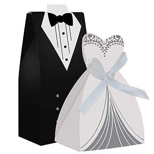Color Zebra Wedding Favor Dress & Tuxedo Bride Candy Favor Box, Creative Dress Candy Gift Box For Bridal Shower Anniverary Wedding Party Favor Birthday Or Bonbonniere Party (100Pcs) (No.1) #TOP5