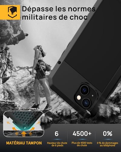 Coque iPhone 15 antichoc Lanhiem en métal rigide noir - 2