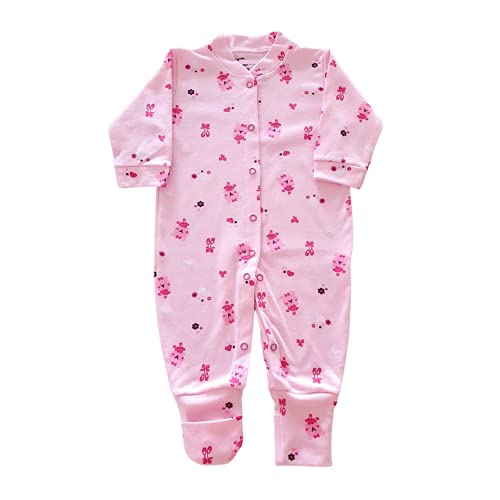 Macacão Pijaminha Estampado Vira Pé Suedine (RN, Rosa Ursa Bailarina)