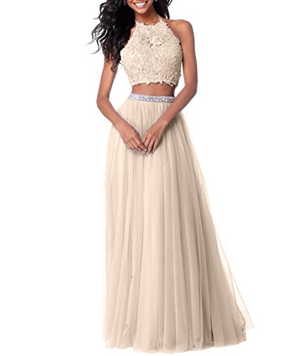 La_mia Brau Langes Abendkleider Ballkleider Partykleider Festlichkleider Promkleider Zwei-teilig A-Linie Abschlussballkleider -36 Beige Cover